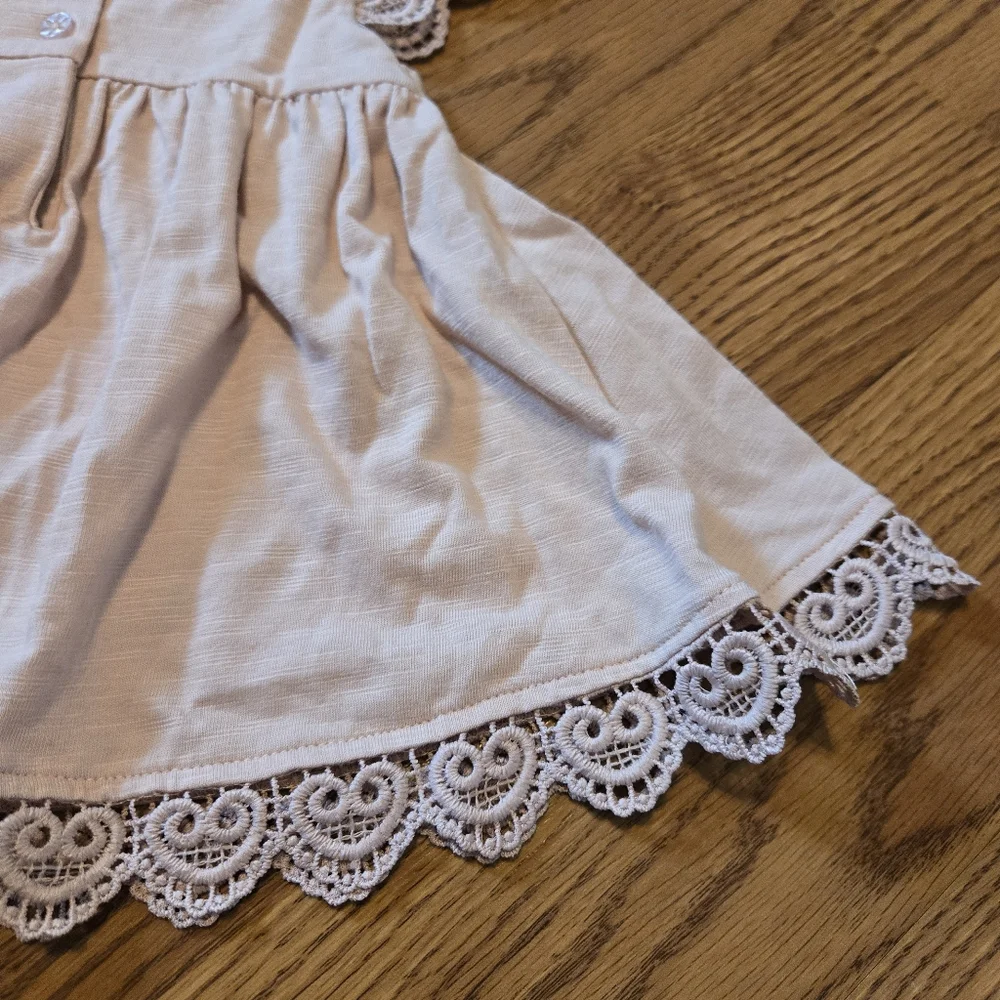 Savannah Pastel Pink Top Lace Trim Floral Pants Matching Baby Set Headband 3-6M